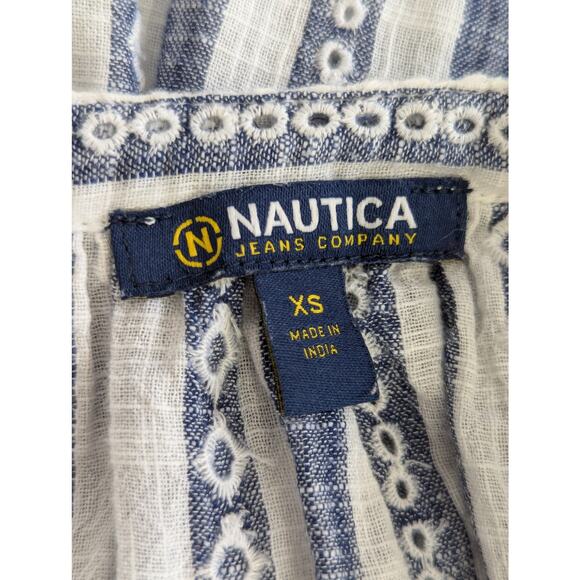 NWOT! NAUTICA JEANS CO.! EYELET & EMBROIDERED BLUE/WHITE MUSLIN SUN DRESS! SZ XS - Picture 6 of 7